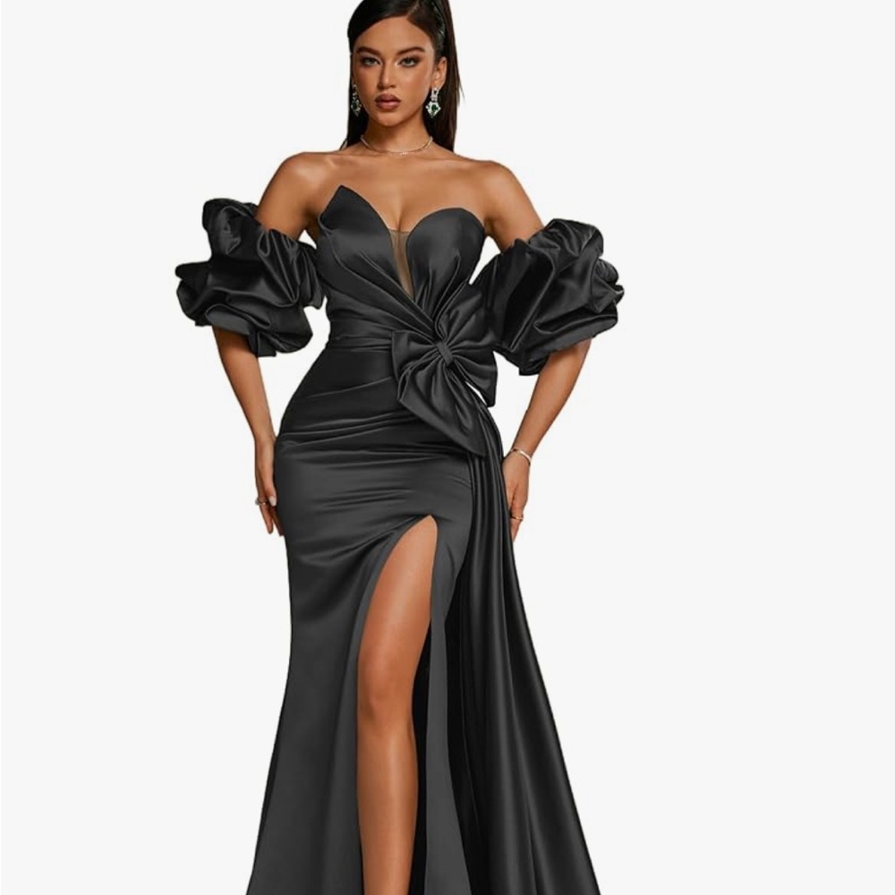 Sophisticated Black Satin Evening Gown